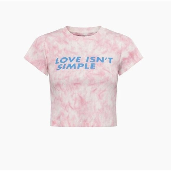 French Connection Love Isn't Simple Tee Pink Tie Dye - Picture 1 of 3